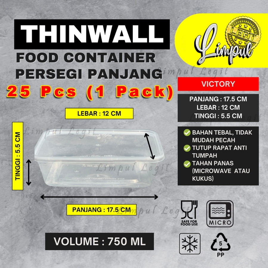 Kotak Makan Plastik 750ml Thinwall Food Container Victory 750ml 25 Pcs