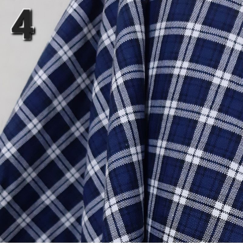 Kain Kotak Yarndyed ( biru navy putih ) lebar 110 cm harga per 25 cm = 11.000 , minimal order 1 mete