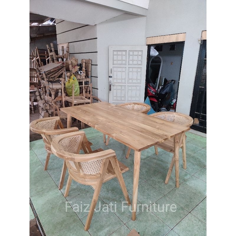 Meja makan Kursi cafe rotan lenong kayu jati Kursi 4 meja uk 150 x 80 x 80