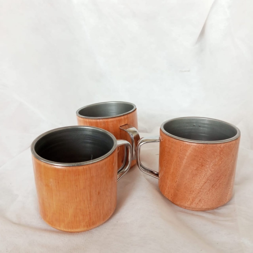 Grosir Murah Cangkir Mug Gelas Bambu Polos dalam Stainless Aksesories Suvenir Unik dan Antik Gelas C