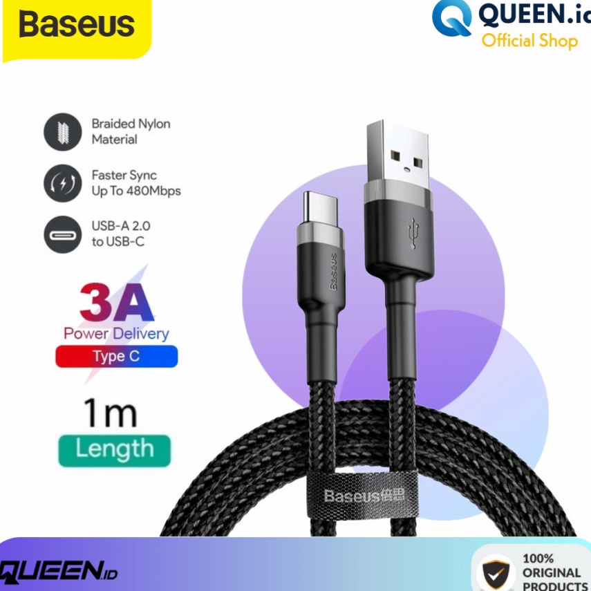 TERBARU Baseus TYPE C Data Cable 1M 3A  Kabel Data Charger TYPE C Baseus Kevlar Cafule QC 3 Fast Cha