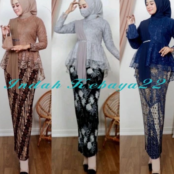 Terlaris Indah Kebaya22  Set Kebaya Modern Aurora Selendang Tile Bordir Mutiara Setelan Kebaya Wisud