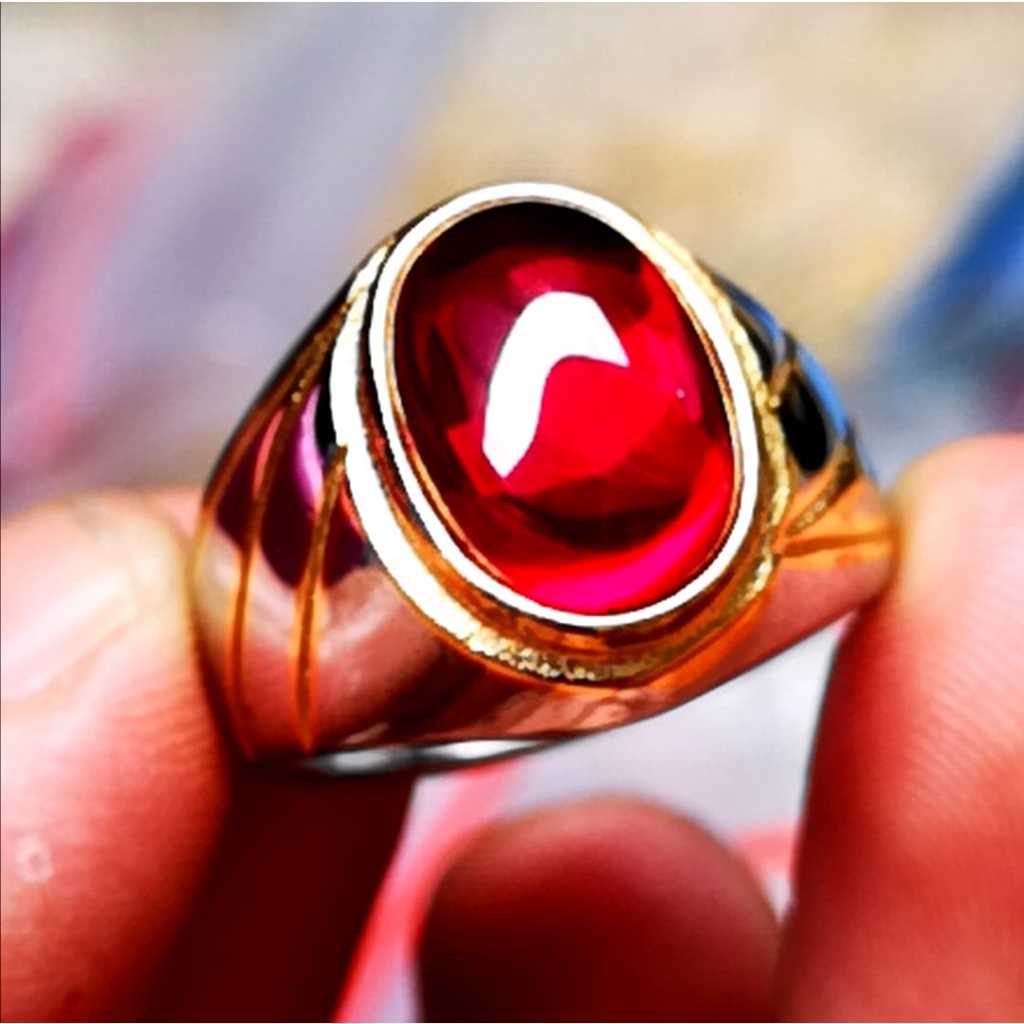 Batu Cincin Pria Merah Delima Bangkok Super Mewah Termurah Super Crystal HQ asli ukuran Kantor