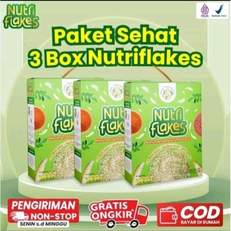 Nutriflakes sereal umbi garut 3 box paket sehat untuk mengobati sakit asam lambung maag gerd dan kronis ampuh menambah berat badan dalam seminggu permanen bpom