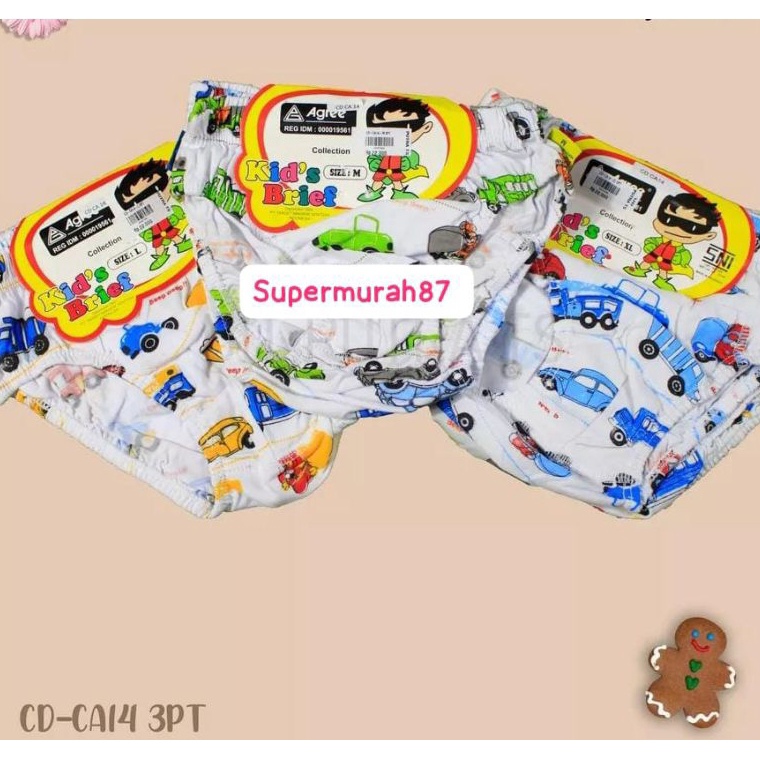 CTU379 COD TERMURAH  3PCS Celana Dalam anak cowok agree putih  CD Agree Kids Motif MOBIL
