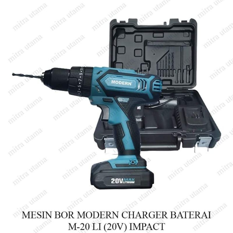 Mesin Bor Baterai Modern M-20Li Impact Drill 20Volt (Kayu - Tembok)