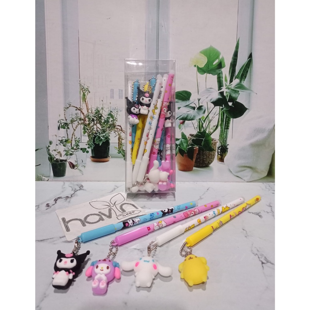 

XIC979 STAR 12pc pen gantung besi rantai SANRIO CINNAMOROLL KUROMI POMPOMPURIN PENA BALLPEN GEL b 6