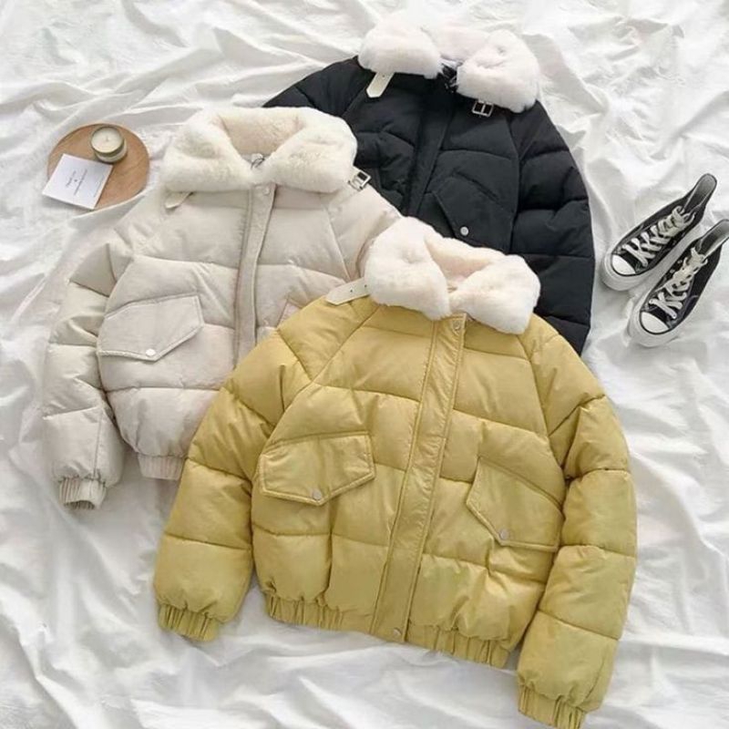 Waster - Jaket Winter Crop Wanita Kerah Bulu
