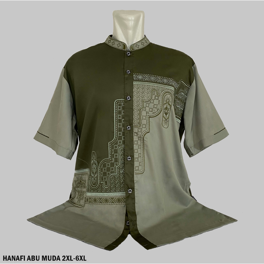 Baju Koko BIG SIZE Lengan Pendek HANAFI HIJAU MUDA Ukuran Jumbo