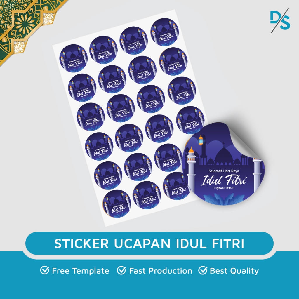 

DSPRINTING - Sticker Idul Fitri / Lebaran / Kue Lebaran / Label Kue Idul Fitri Premium / Stiker Ucapan Lebaran Custom / Eid mubarak / Print Vinyl A3+ / Anti Air
