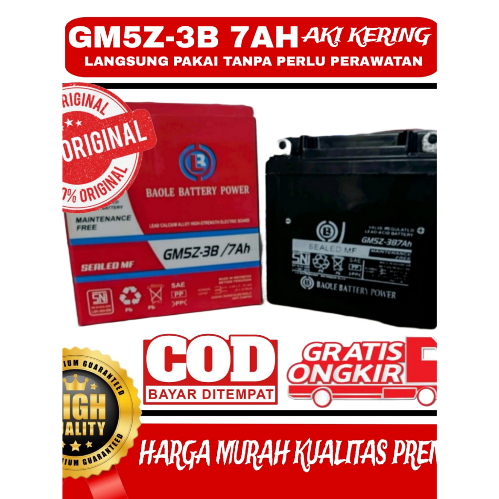 Aki BAOLE GM5Z-3B7ah ORIGINAL Untuk Vega R,Grand,dll
