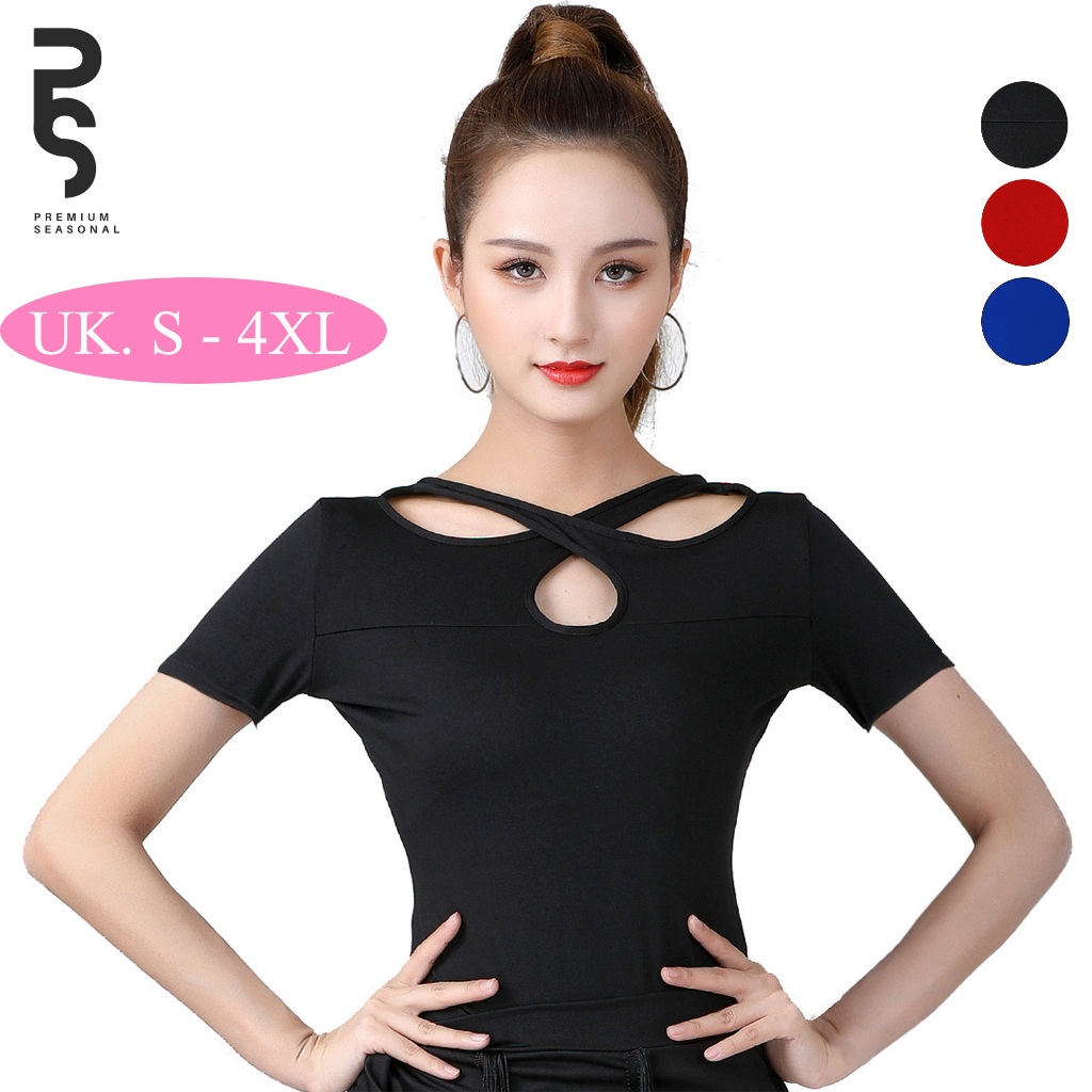 Atasan Neck Silang - Baju Atasan Wanita Spandex Bodycon / Line Dance / Dansa Elastis