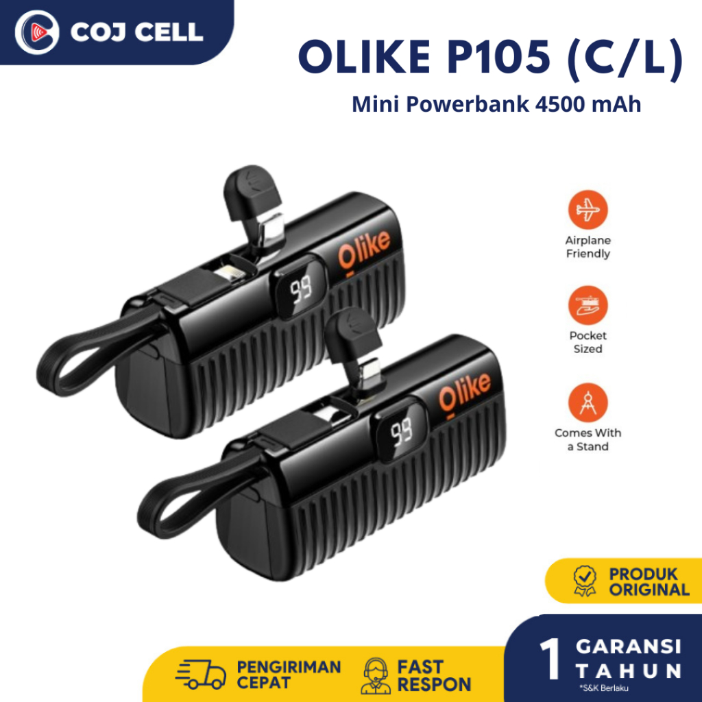 OLIKE P105 Mini Powerbank 4500mAH Dual Charging Port USB-C TypeC Iphone Lightning Original