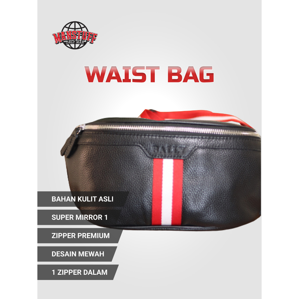 Tas Pinggang Waistbag Cowok Kulit Bally Mirror