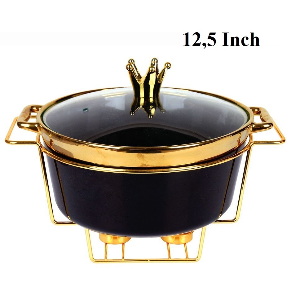 Prasmanan Food Warmer Bulat 12.5 inc Keramik Tutup Kaca BATAM