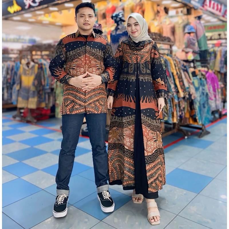 COUPLE OUTER GAMIS DAN KEMEJA BATIK BAHAN DOLBY PREMIUM JAITAN EXCLUSIVE LAPISAN FULL FURING THAMRIN