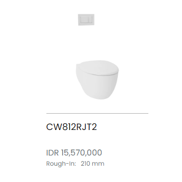 TOTO CLOSET KLOSET DUDUK PUTIH  Single Bowl Wall Hung Toilet CW812RJT2