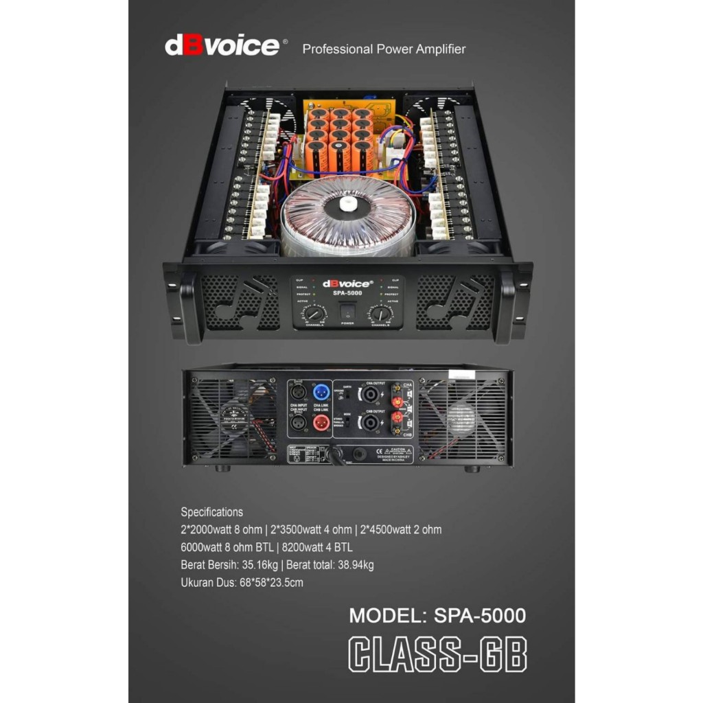 Power dBvoice SPA 5000 SPA5000 ORIGINAL 2 x 3500 Watt Class GB Amplifier