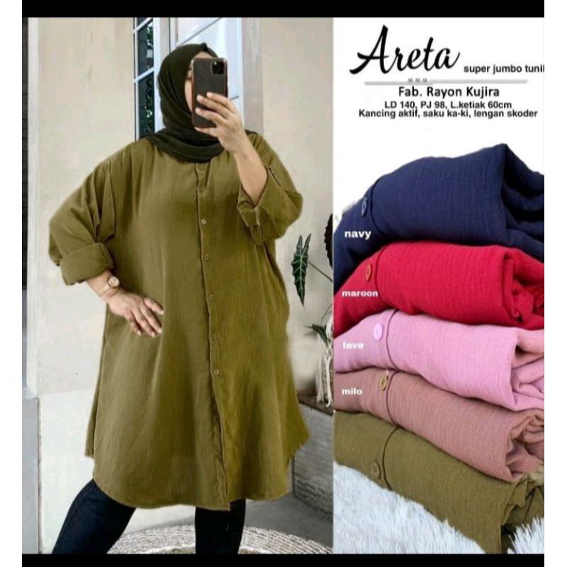 Areta Tunik Rayon Jumbo Premium, Baju Tunik Jumbo Ld 140