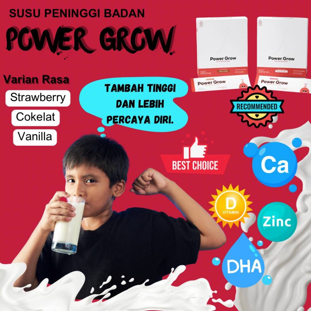 

2 Box POWERGROW Minuman Susu Powergrow Rasa Coklat Strawberry vanilla Peninggi Badan Untuk usia anak rejama dan dewasa terbaik ampuh original bpom ori