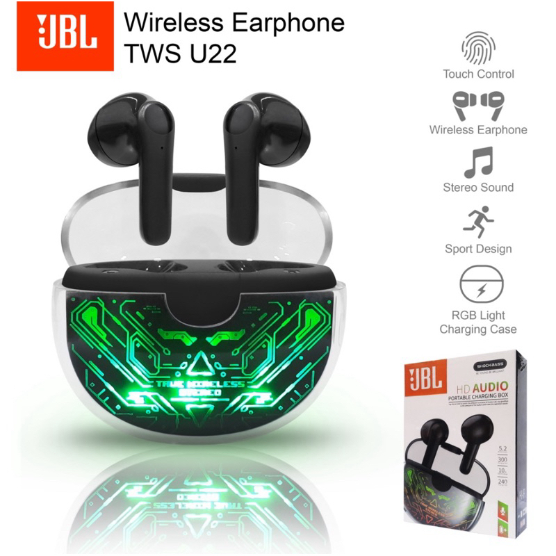 HEANDSFREE BLUETOOTH/HEADSET BLUETOOTH TWS U22 JBL PLUS KABEL CHARGER