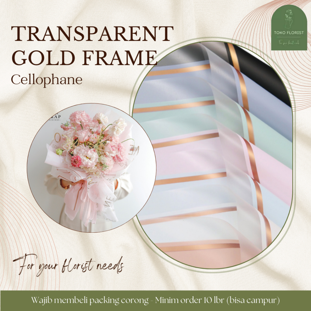 

ECER Kertas Buket Bunga Cellophane TRANS GOLD FRAME ( TGF) per LEMBAR