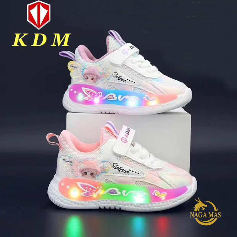 Sepatu Anak sneaker PROMO merk KDM 015 pakai Lampu Kelap Kelip untuk cewek / perempuan