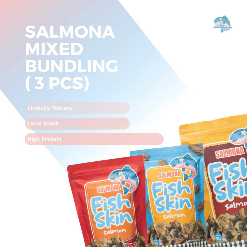 

Paket Bundling Snack Kulit Ikan Salmon Salmona Makanan Ringan Camilan Lokal Original Cheese Spicy Salted Egg