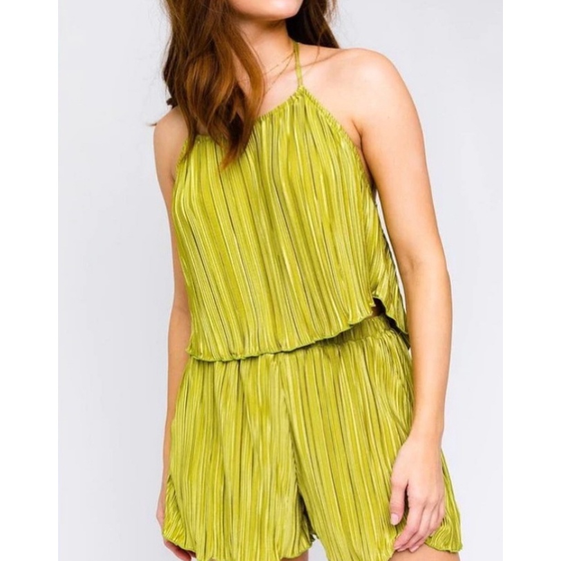 ART N93R Savana Beachwear  RILLEY Set baju pantai wanita plisket neon backless halter celana pendek 