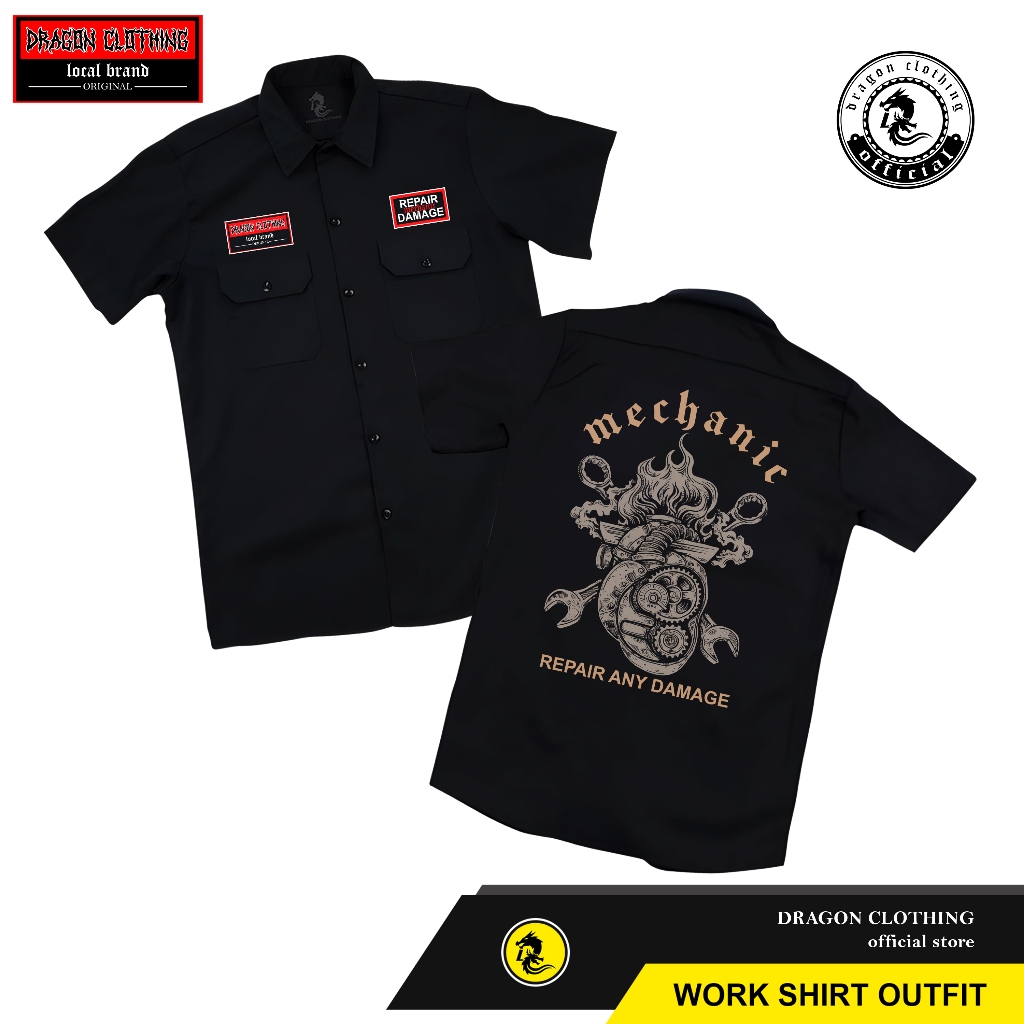 Kemeja Workshirt Pria MECHANIC | Baju mekanik Workshirt distro | DRAGON COLOTHING