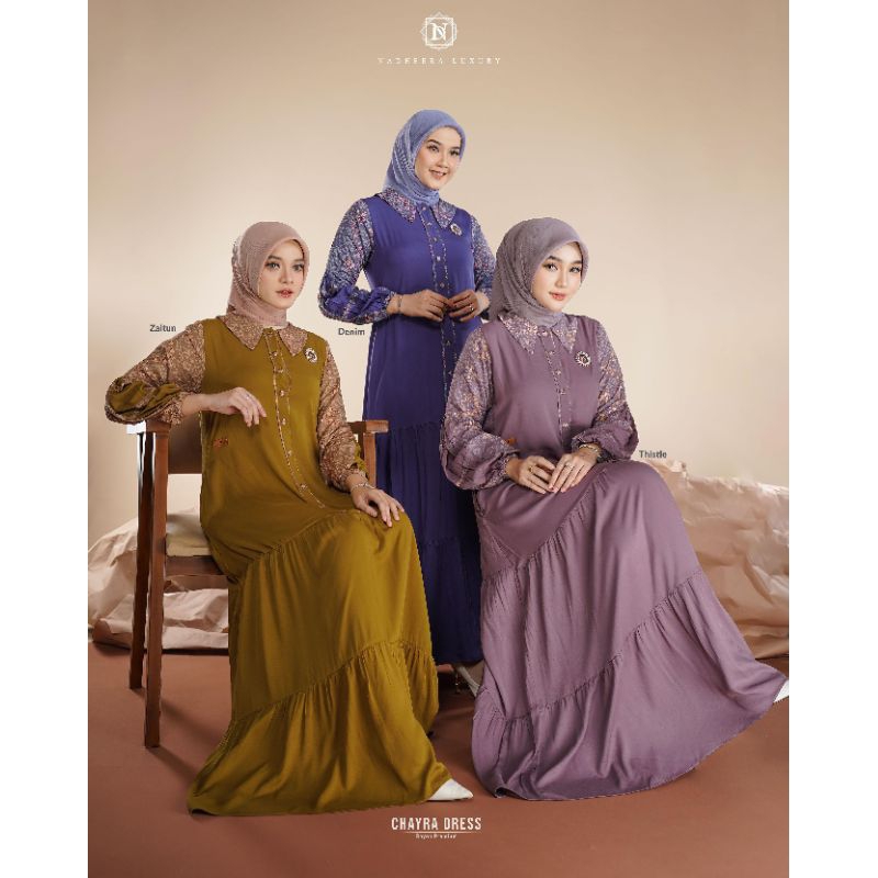 COD ✓ Chayra Dress Nadheera Luxury Terbaru Gamis Notif Rayon Dress Lebaran Gamis Jumbo - Standar