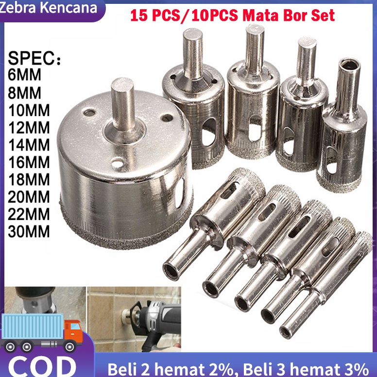 TERLARIS 115pcs set Mata Bor Diamond Hole Saw Mata Bor Holesaw Diamond Bor Keramik Kaca Granit Marme