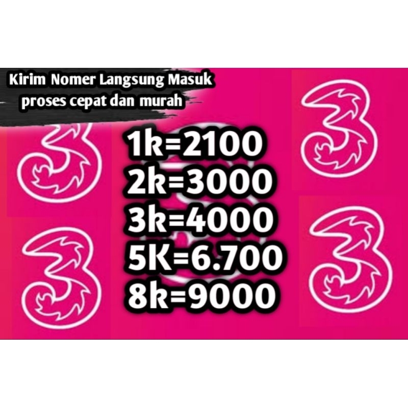 pulsa tri 1k 2k 3k 5k 8k murah