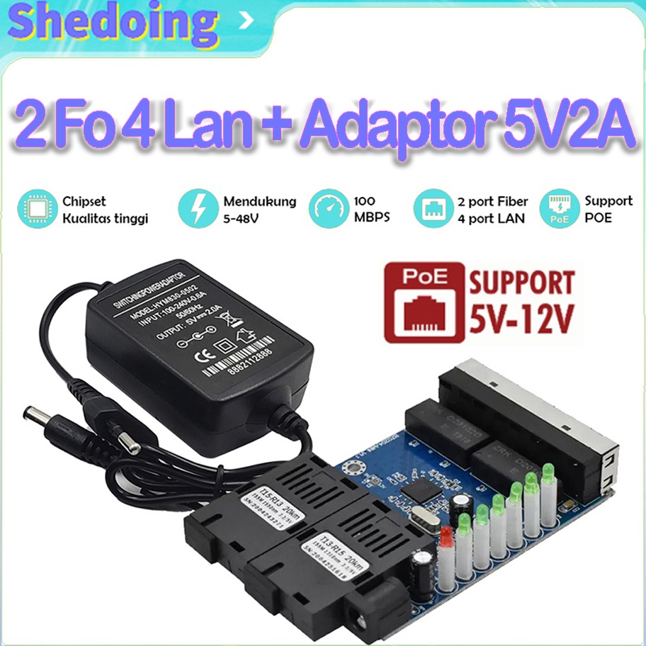 Harga Termuraah Htb 2 Fo 4 Lan Media Converter 2 Fo 4 Lan 2F4E Ethernet Switch Konverter Support POE