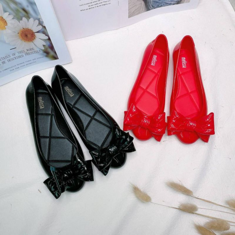 Flatshoes Jelly Melissa tanpa box sepatu wanita motif pita