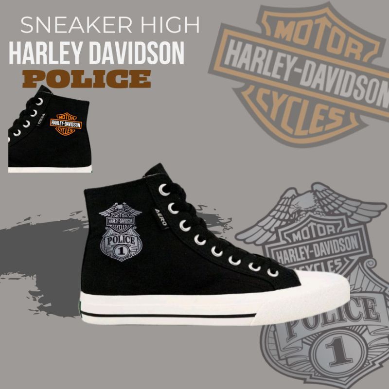 Sepatu Harley Davidson Police Sneakers High Cut Canvas Black