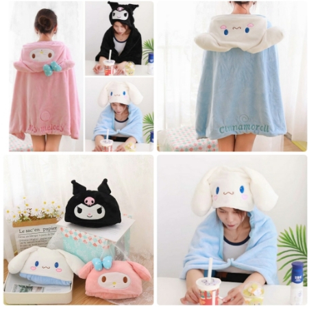 Selimut Hoodie Jubah Selimut Anak-Dewasa Sanrio My Melody Kuromi Cinnamoroll