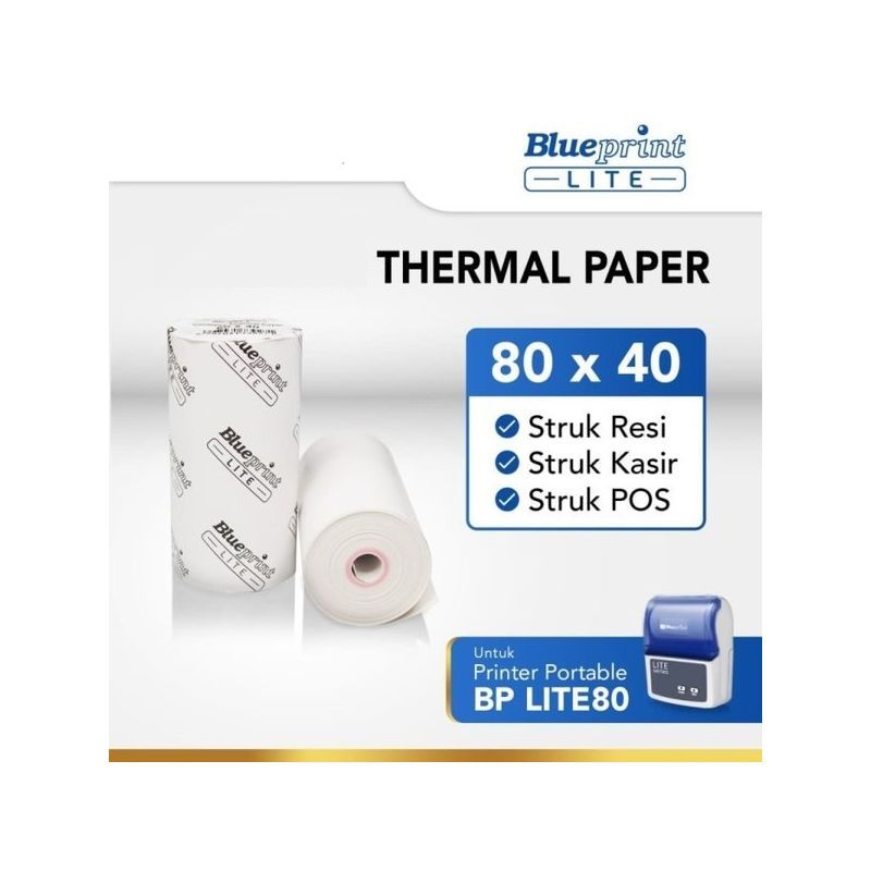 

Kertas Thermal Blueprint Lite 80x40 / Kertas Register / Blueprint Lite Thermal Paper Roll 80x40