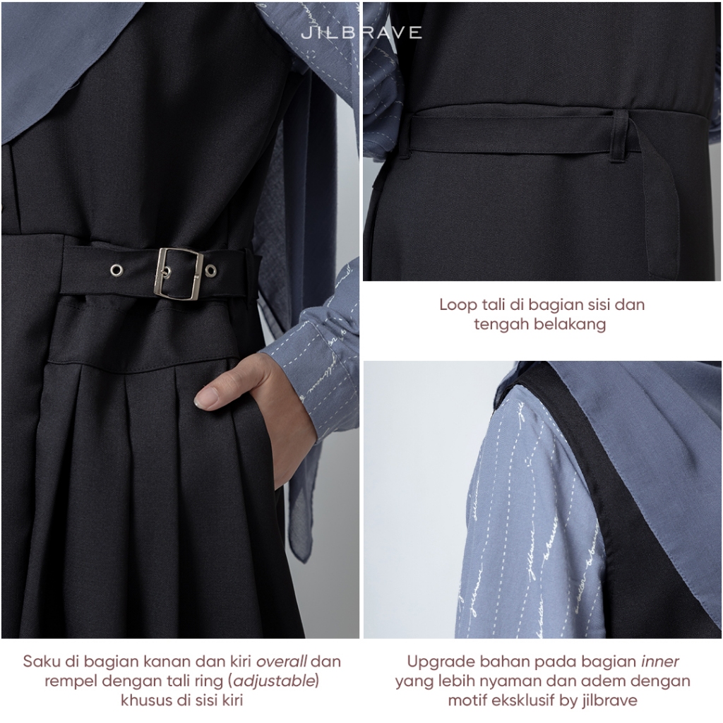 JILBRAVE Maggie Overall Gamis Casual Lebaran Inner Rayon Motif Monogram Premium Raya Collection-6