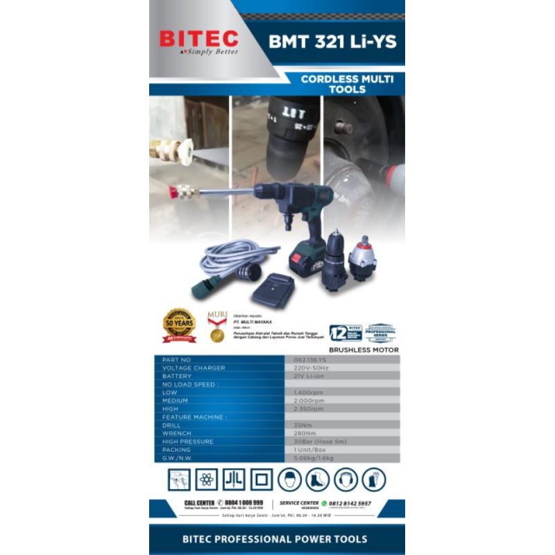 BITEC MULTITOOLS 3 in 1 impact wrench Jet cleaner Bor cordless - Bitec 3 fungsi bor steam impact buk