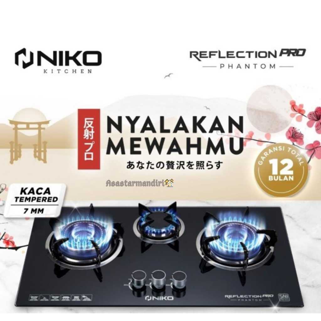Kompor Niko 3 Tungku Tanam Pro Phantom/Kompor Kaca Tanam 3 Tungku Full Black