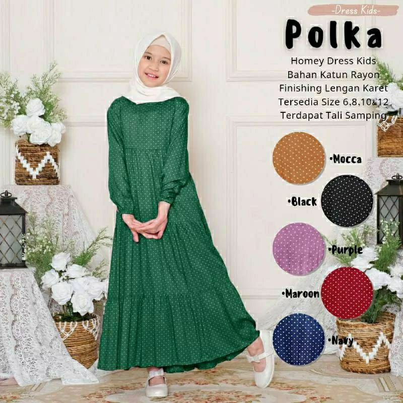 Gamis Polkadot Anak umur 7-12 Tahun Gamis Syar'i Bahan Rayon Premium Motif