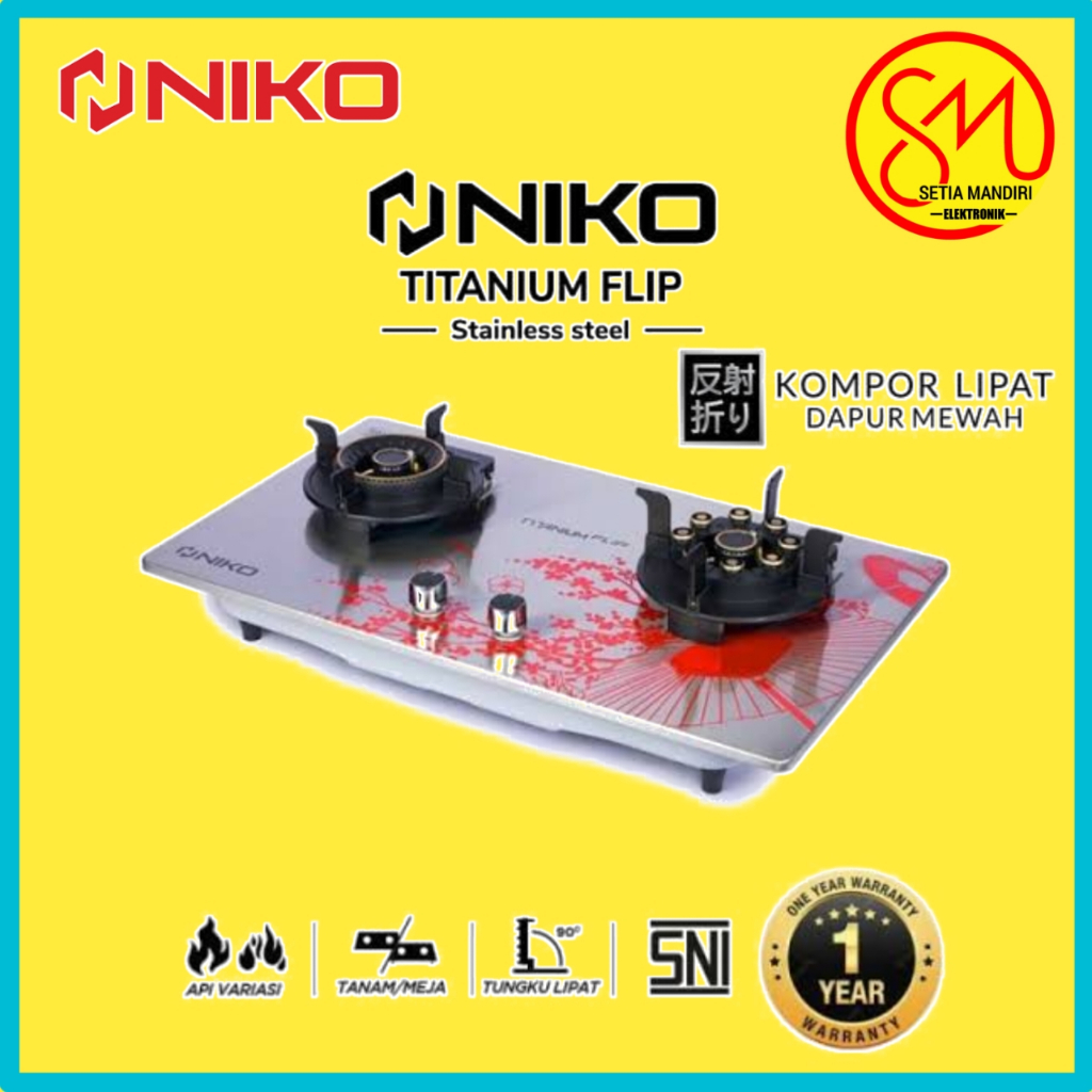 NIKO Kompor Gas Tanam 2 Tungku Lipat Stainless Steel Titanium Flip TF20