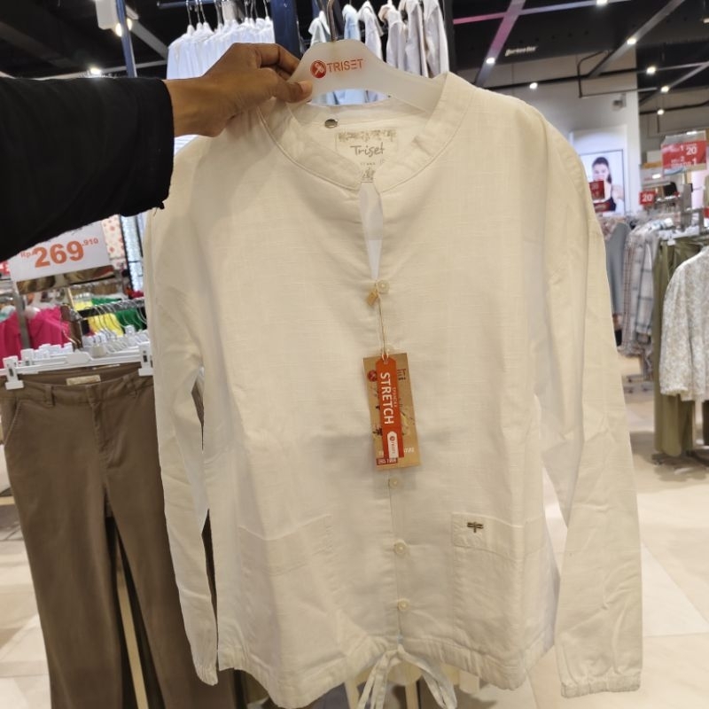 BLOUSE PUTIH TRISET WANITA LENGAN PANJANG