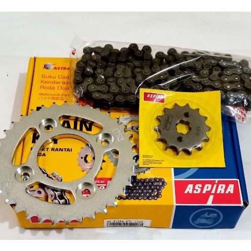 GEAR SET DEPAN BELAKANG PLUS RANTAI MOTOR NEW SUPRA FIT REVO ASPIRA KTL ORI NEW ASTRA OTOPARTS