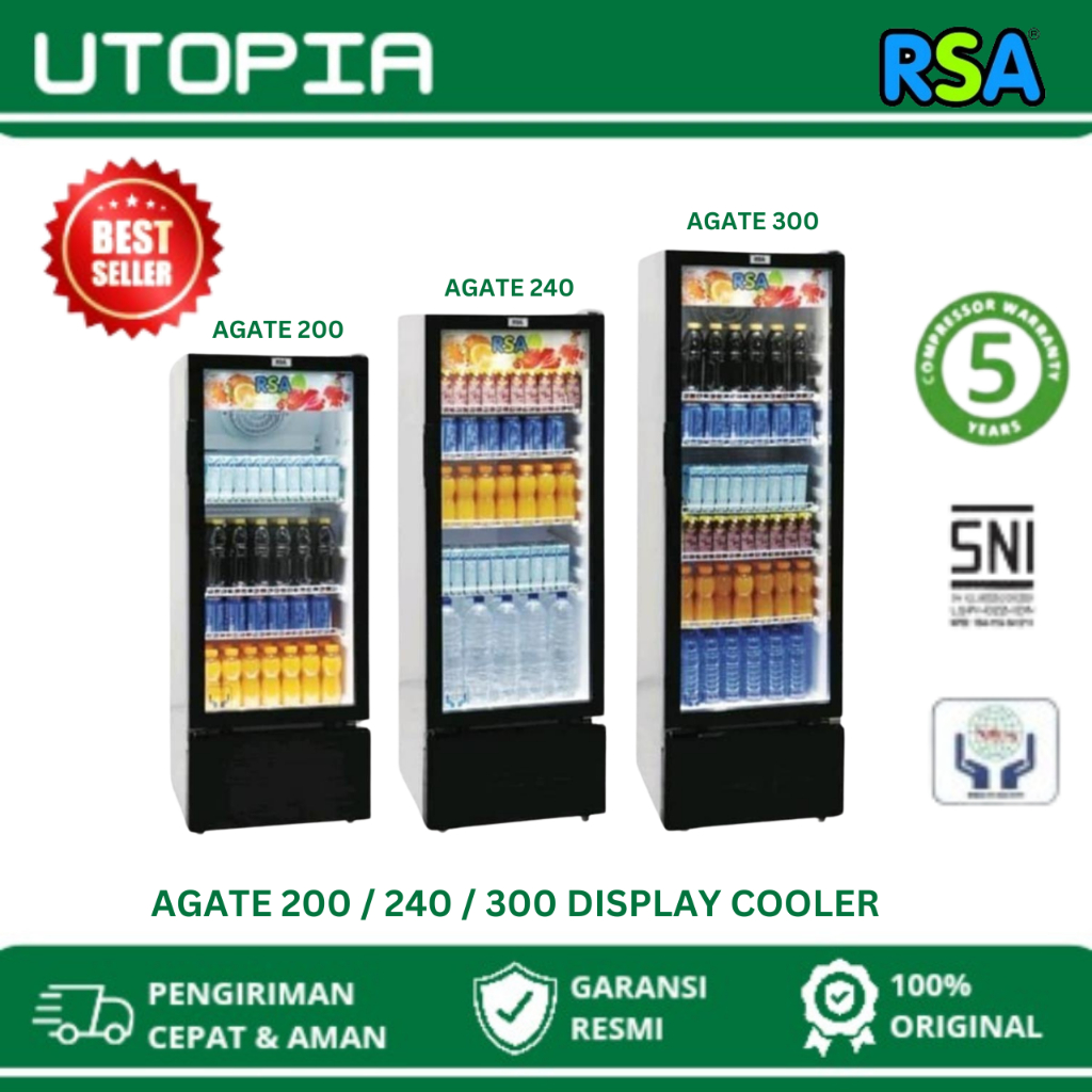 RSA Showcase AGATE-300 / AGATE-240 / AGATE 200 Kulkas 1 Pintu 5 Rak / 4 RAK / 3 RAK Pendingin Minuman