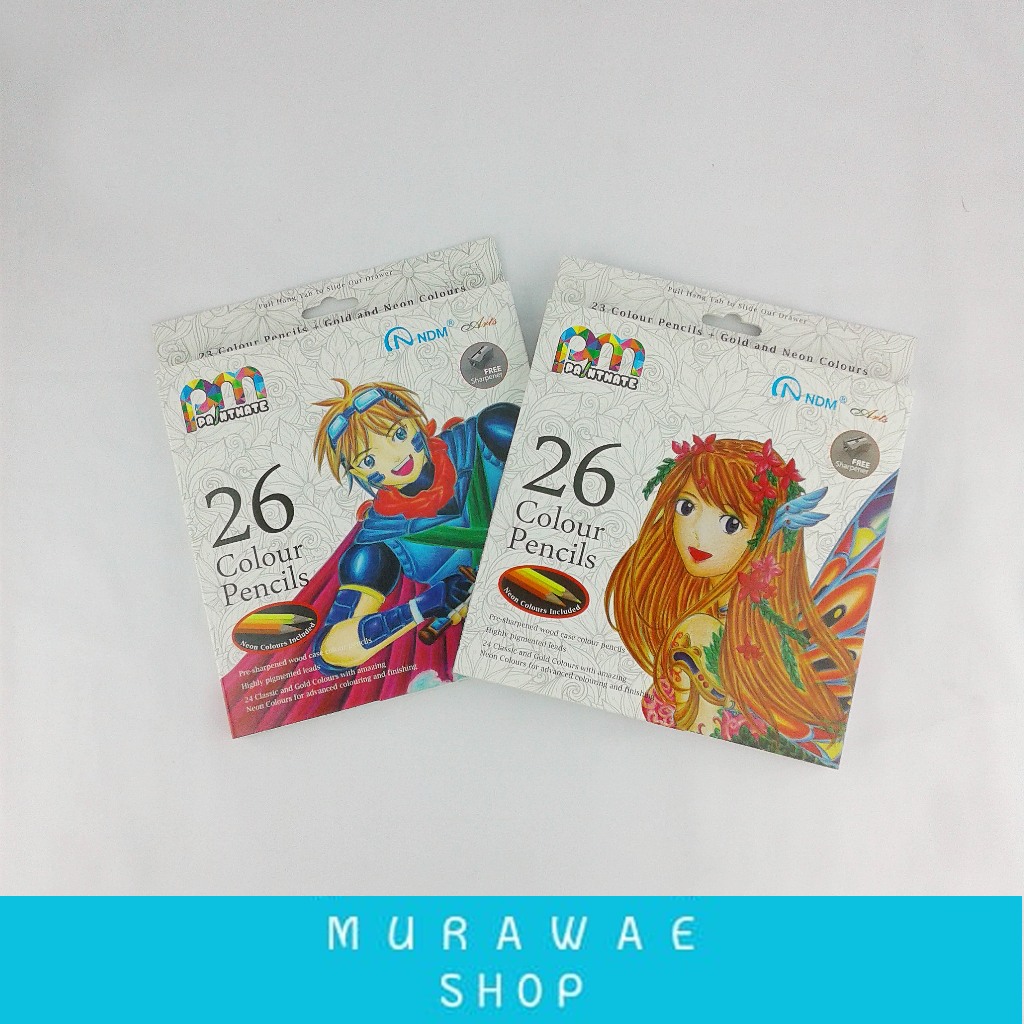 Pensil warna lengkap 1set/Pensil warna panjang 24 warna + 2 (warna neon kuning dan orange)/NDM Color