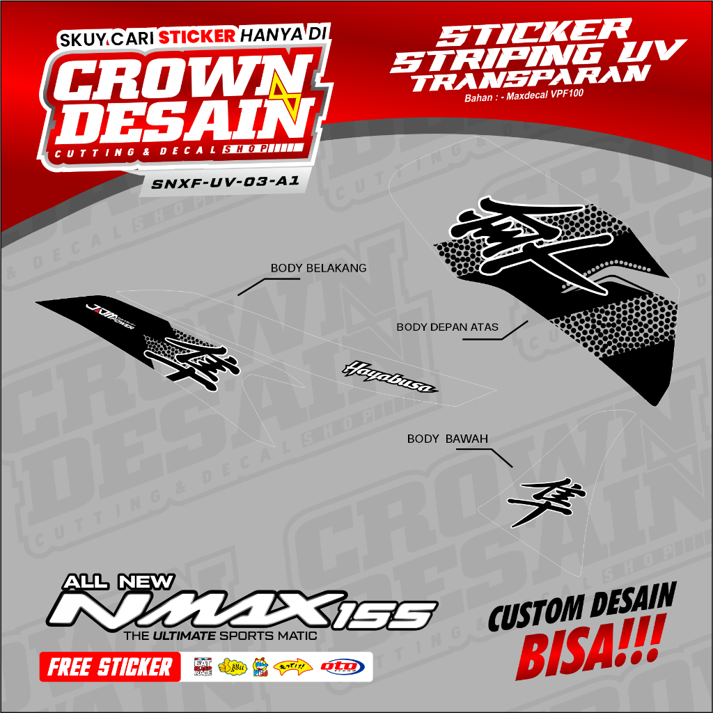 Striping Transparan NMAX New 155 Motif Hayabusa - Stiker Semifull Yamaha NMAX New 155 Variasi JDM Ha
