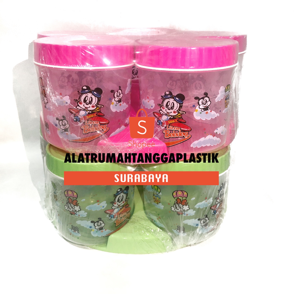 5 pcs Toples + 1pc Nampan Multiplast Rotary Set / Tonam Toples Plastik Karakter / Toples + Nampan Mu