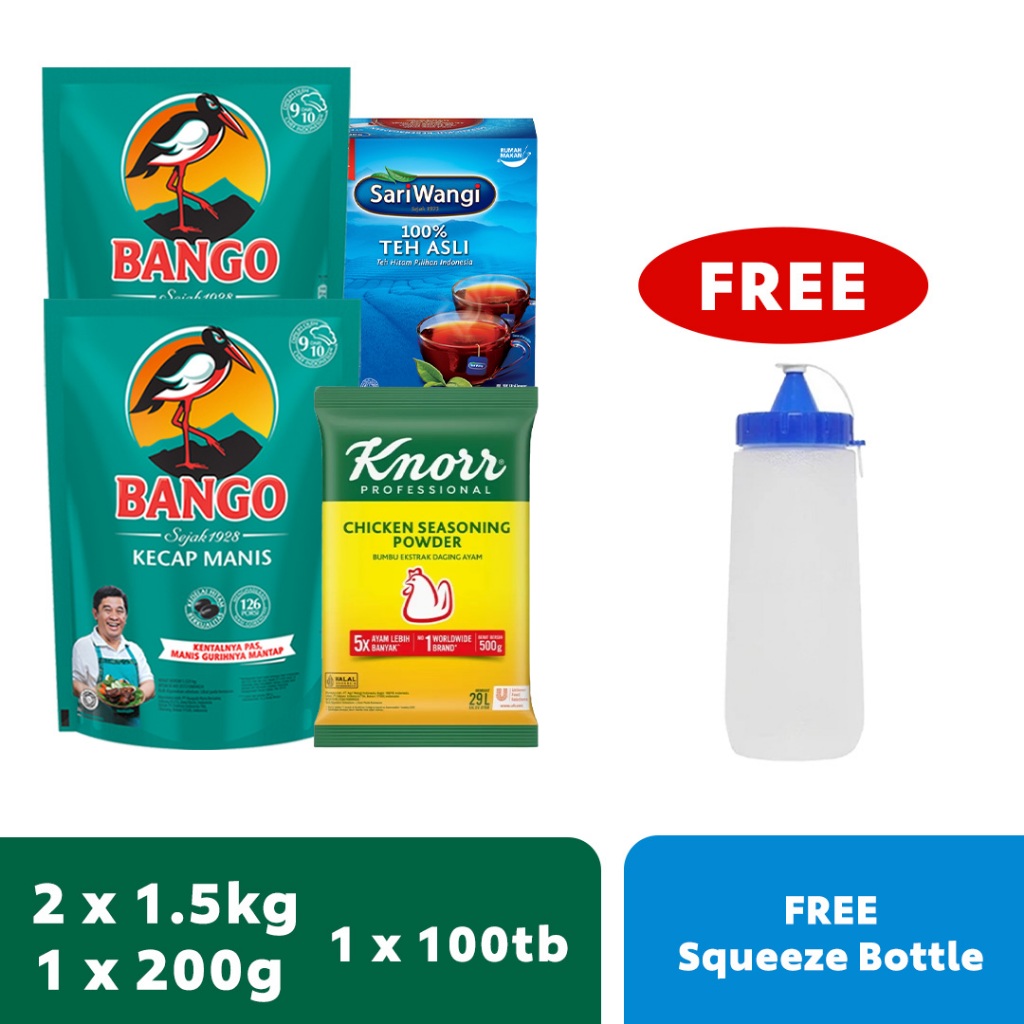 

Bango 1.5KG (X2) + Knorr Ayam 200G + Sariwangi 100TB Free Botol Kecap